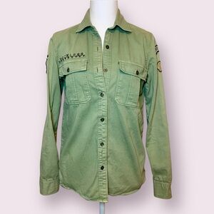 Young & Reckless Military Inspired Button Up Top Studs Patches Green Size Small